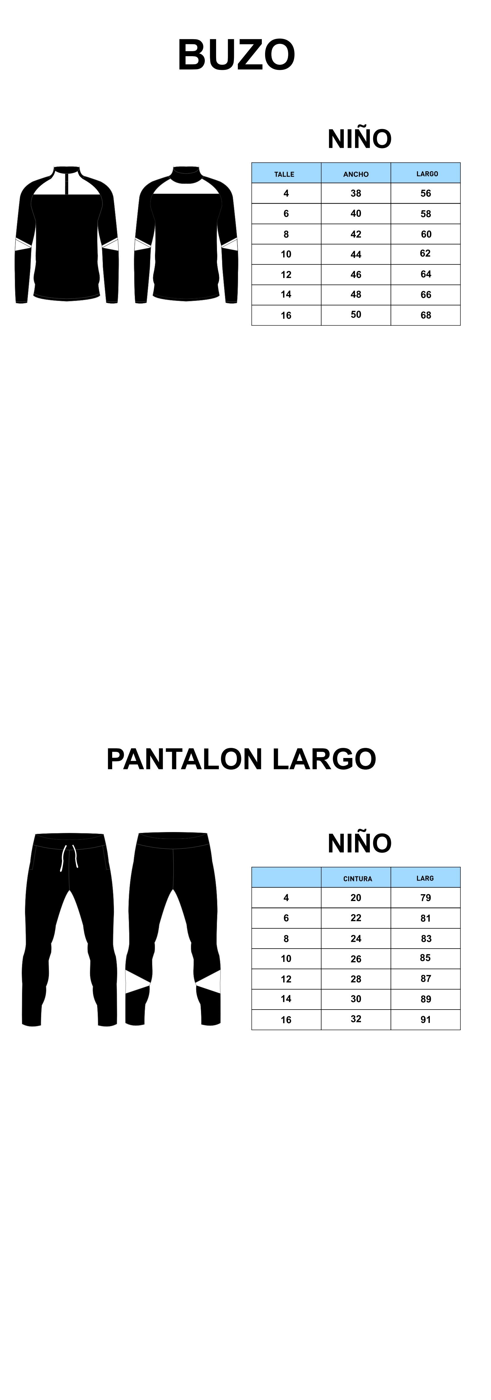 Guia de talles - Buzo y Pantalon